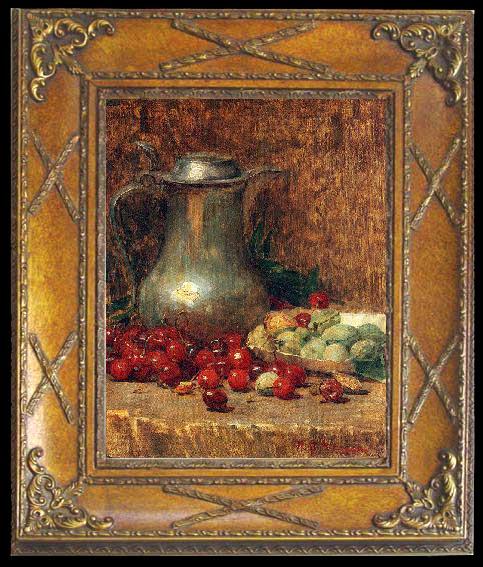 framed  Newman, Willie Betty Pewter Pitcher and Cherries, Ta074